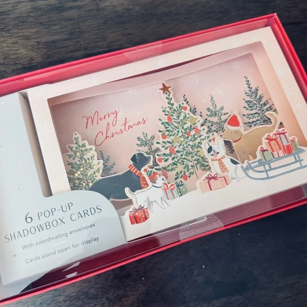 Christmas Dog Pop-Up Shadowbox Display Cutout Dogs Holiday Greeting Cards